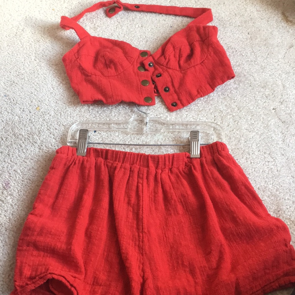 Red urban outfitters bralette and shorts set